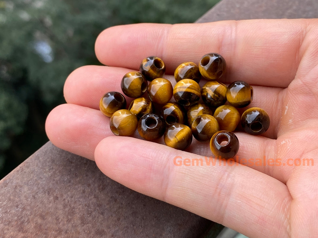 20PCS 8mm Natural yellow tiger eye stone 3mm big hole round beads