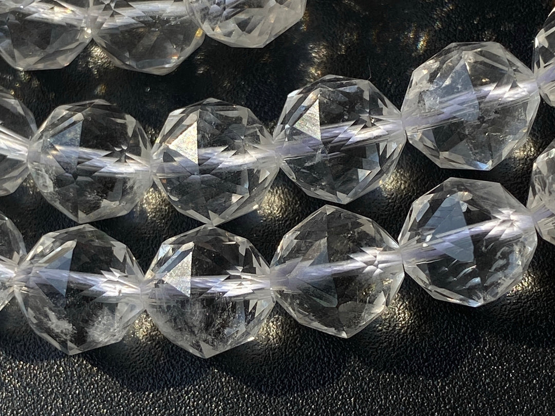 15" 10mm Natural rock crystal quartz star faceted beads