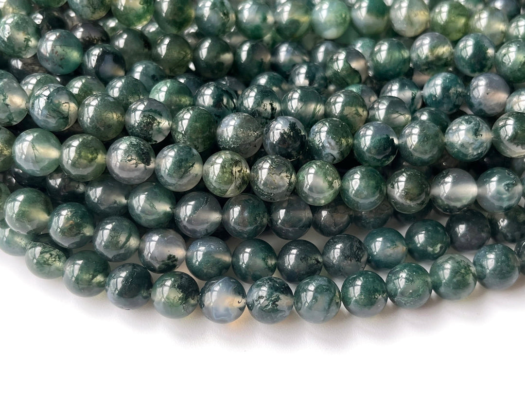 15" AA 8mm natural green moss Agate Round beads