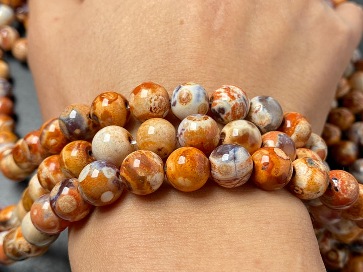 14.5" 10mm red orange Dream Fire agate multi color round polish beads