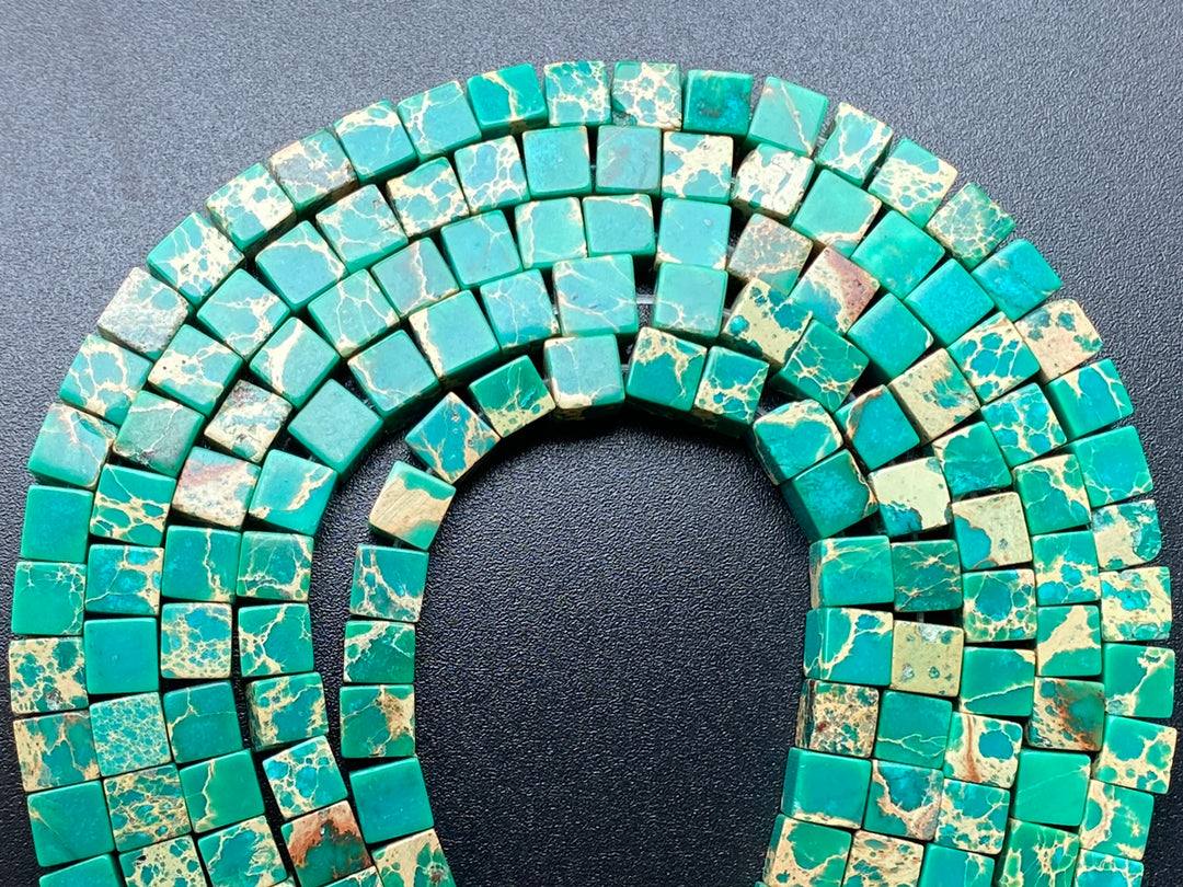15.5" 6mm  green Sea Sediment cube beads,emperor jasper cube,green Aqua Terra Jasper