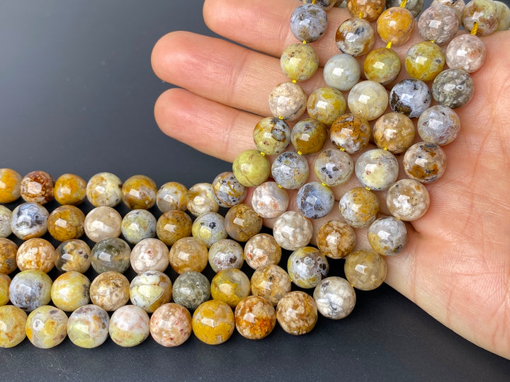 15.5" 10mm natural yellow brown flower Agate Round Gemstone beads