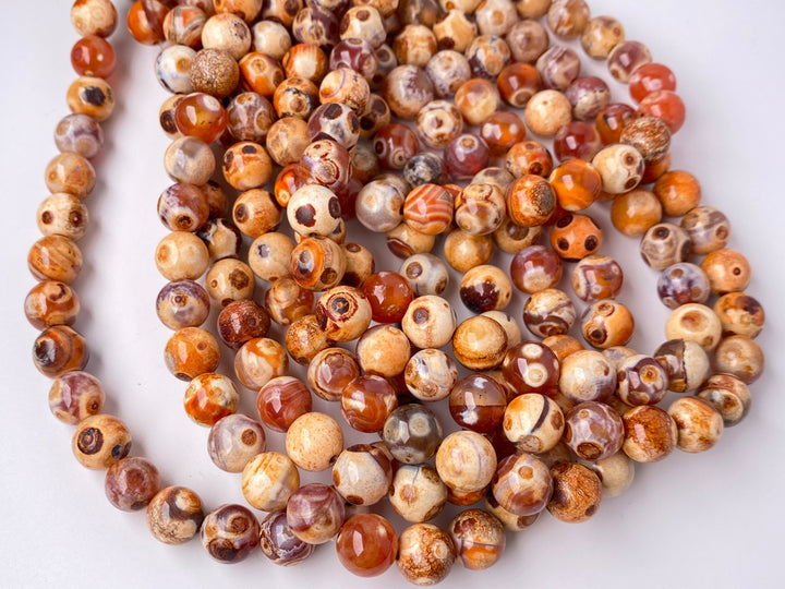 15" 10mm orange brown Dream Fire agate multi color round beads