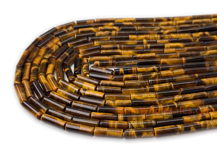 15" 4x13mm natural Yellow tiger eye stone round tube/cylinder beads