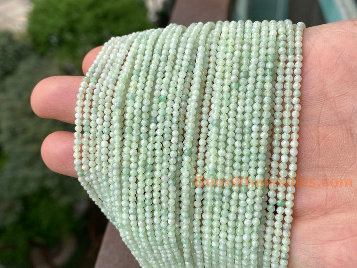 15.5" 2mm natural genuine green Burma jadeite Round faceted beads