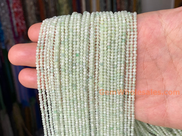 15.5" 2mm natural genuine green Burma jadeite Round faceted beads