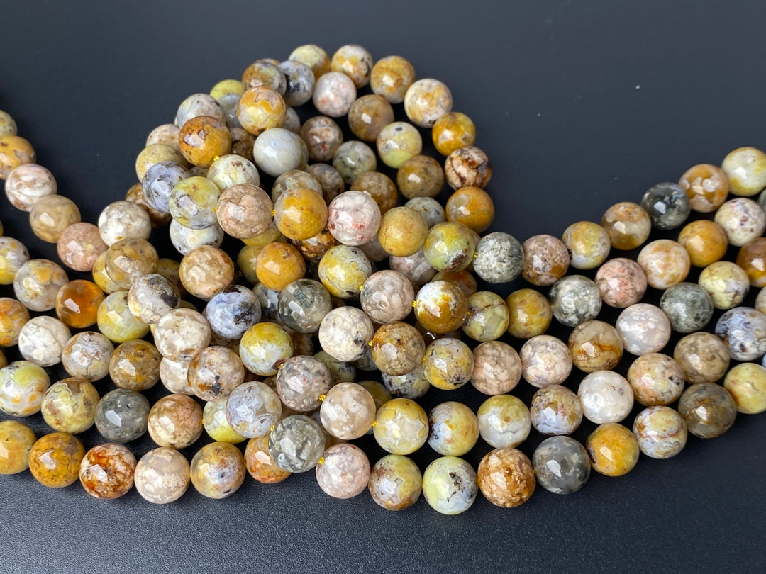 15.5" 10mm natural yellow brown flower Agate Round Gemstone beads