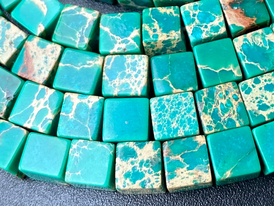 15.5" 6mm  green Sea Sediment cube beads,emperor jasper cube,green Aqua Terra Jasper