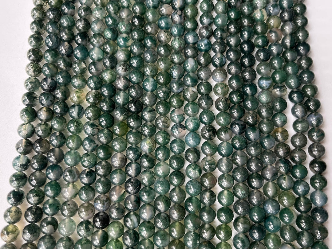 15" AA 8mm natural green moss Agate Round beads