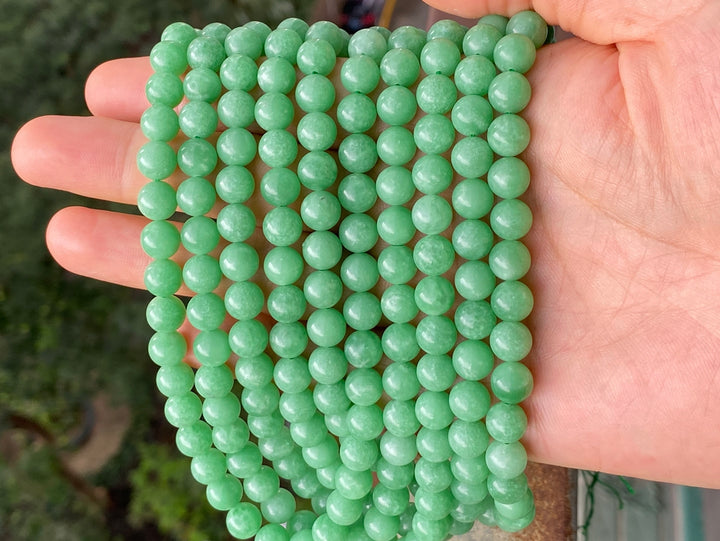 15.5" 8mm natural green angelite stone round beads for jewelry making