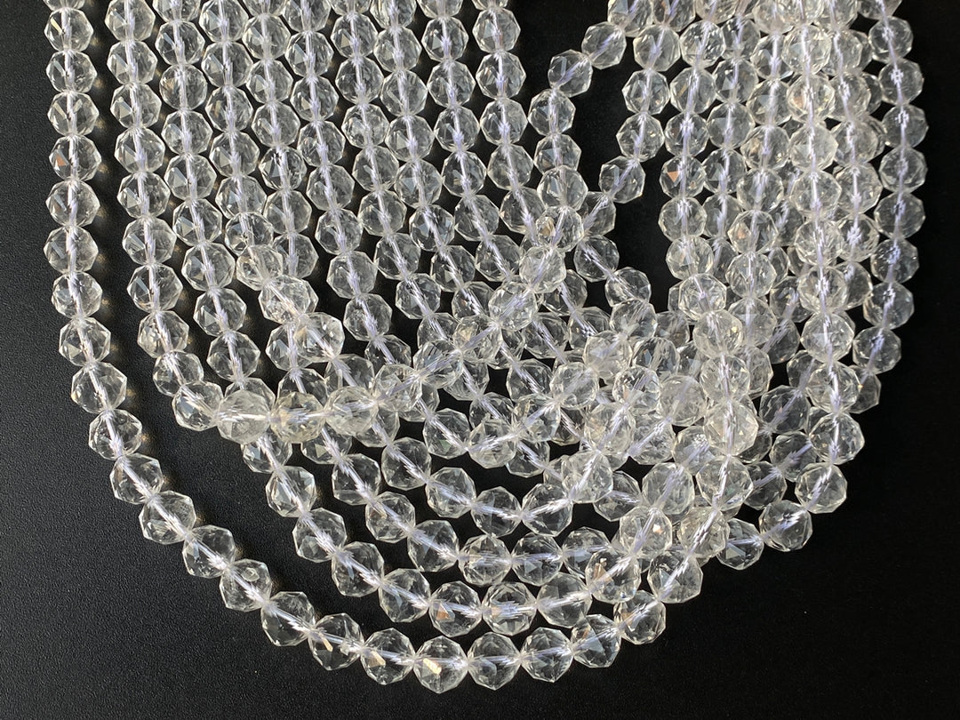 15" 10mm Natural rock crystal quartz star faceted beads