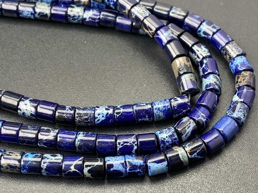 15.5" 4x4mm Dark blue Sea Sediment, Impression Jasper tube Heishi beads
