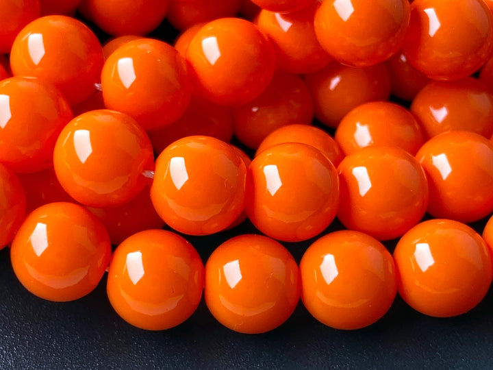 15.5" Glass druk round beads orange 6mm/8mm/10mm/12mm