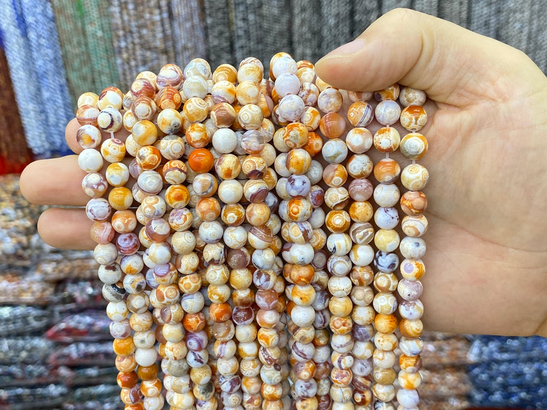 15" 8mm yellow orange beige Dream Fire agate ound beads