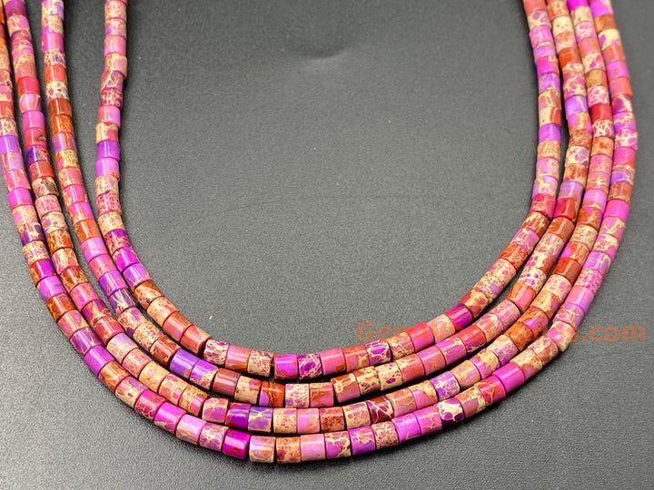 15.5" 4x4mm purple Sea Sediment, Impression Jasper tube Heishi beads