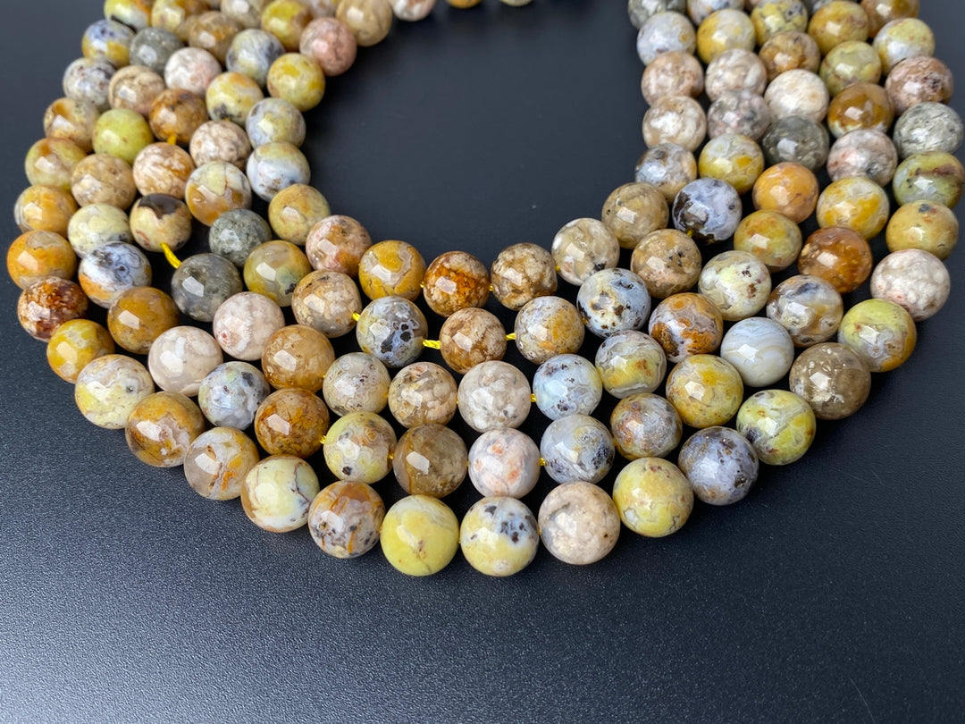 15.5" 10mm natural yellow brown flower Agate Round Gemstone beads
