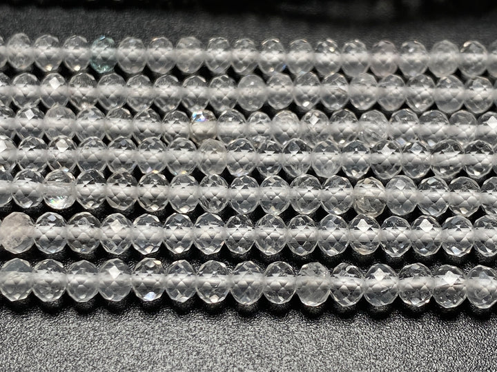 15.5" 3x4mm Natural rock crystal quartz rondelle/roundel faceted beads