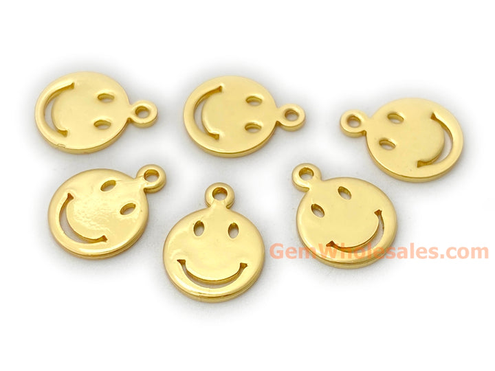 10PCS 10mm gold plated brass Happy Face Charm, flat smile findings