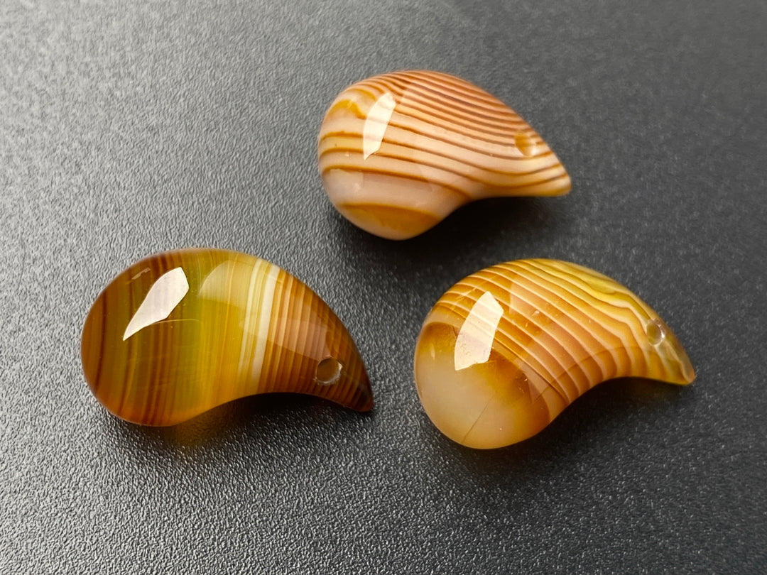 2PCS 11x19mm yellow stripe agate teardrop beads/pendant
