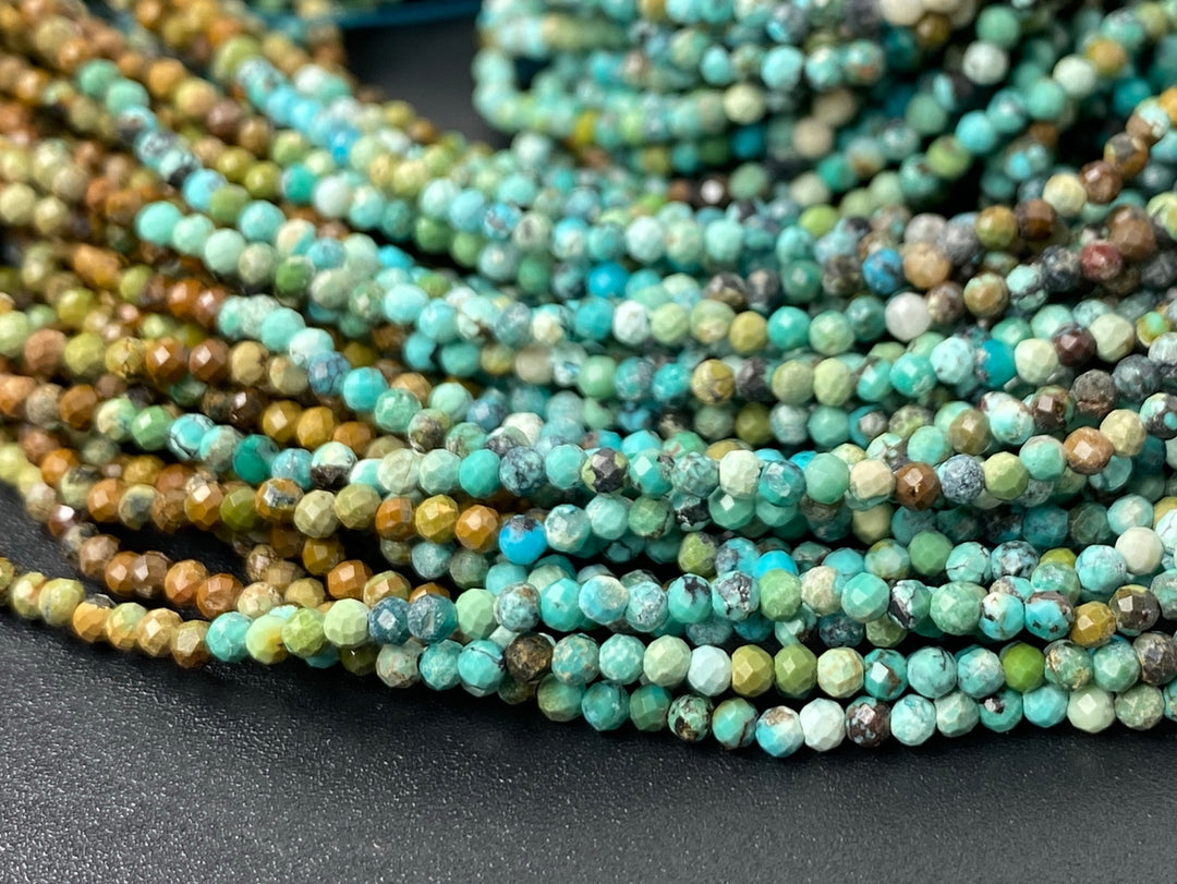 15.5“ 2mm Natural HuBei turquoise round micro faceted beads Gradient
