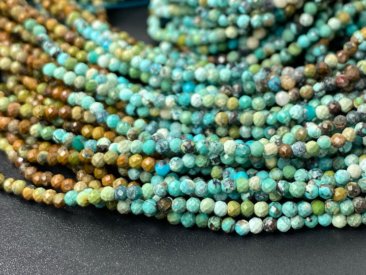15.5“ 2mm Natural HuBei turquoise round micro faceted beads Gradient