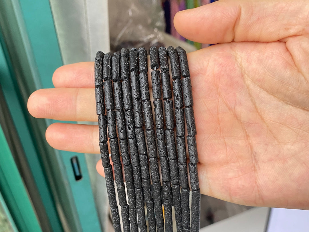 15.5" 4x13mm black Lava stone Tube beads for jewelry making