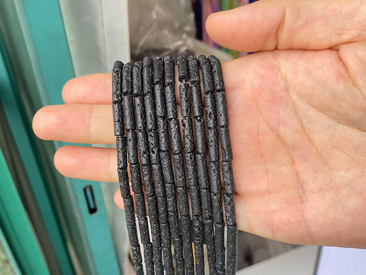 15.5" 4x13mm black Lava stone Tube beads for jewelry making