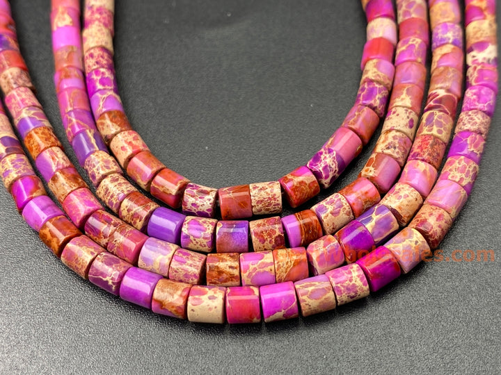 15.5" 4x4mm purple Sea Sediment, Impression Jasper tube Heishi beads