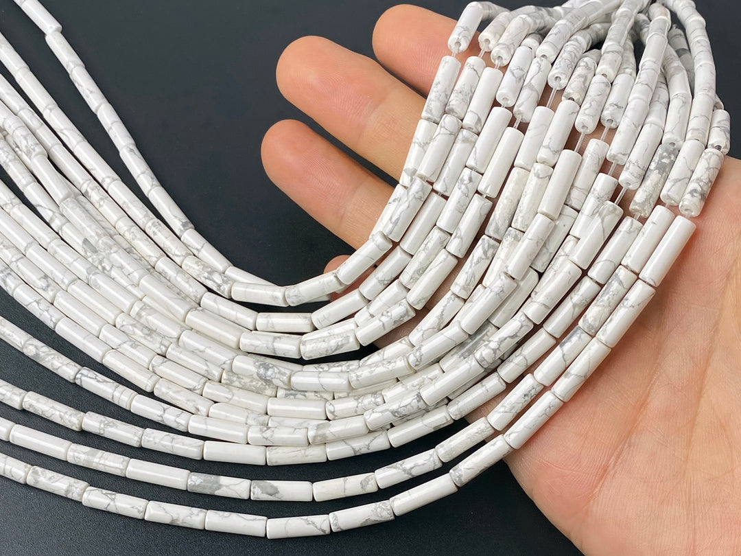 15.5" 4x13mm White howlite round tubes beads, white gemstone Cylinder