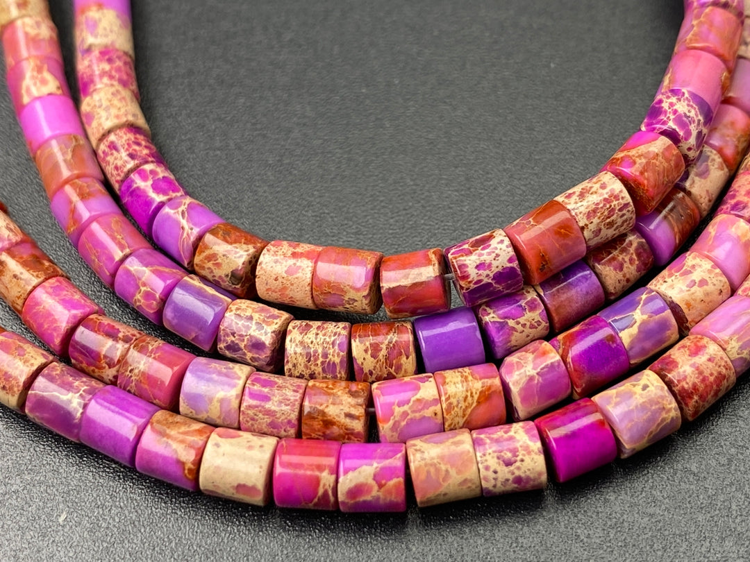 15.5" 4x4mm purple Sea Sediment, Impression Jasper tube Heishi beads