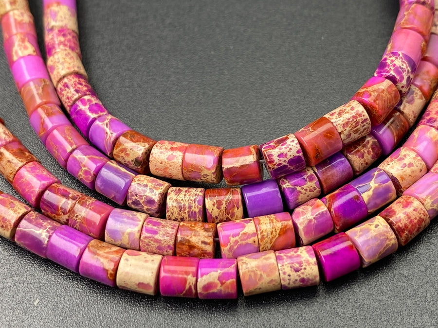 15.5" 4x4mm purple Sea Sediment, Impression Jasper tube Heishi beads