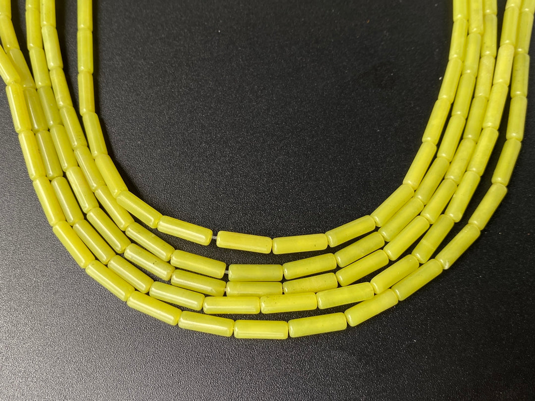 15.5" Lemon stone round tubes 4x13mm, Yellow gemstone Cylinder, natural lemon color DIY Cylinder