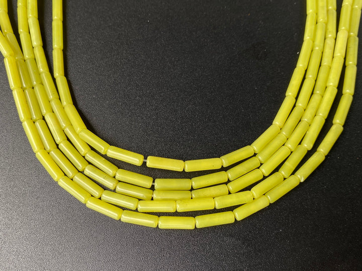 15.5" Lemon stone round tubes 4x13mm, Yellow gemstone Cylinder, natural lemon color DIY Cylinder