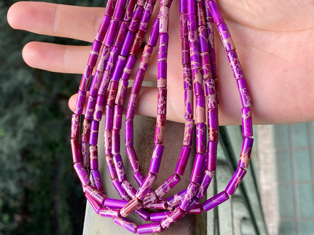 15.5" 4x13mm lavender purple emperor jasper round tube beads