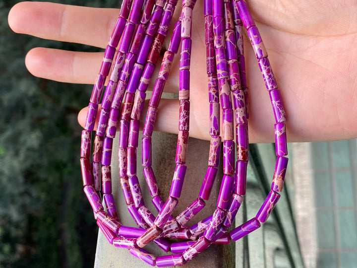 15.5" 4x13mm lavender purple emperor jasper round tube beads
