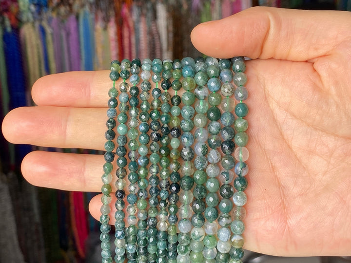 15" 4mm genuine natural green moss Agate Round faceted beads