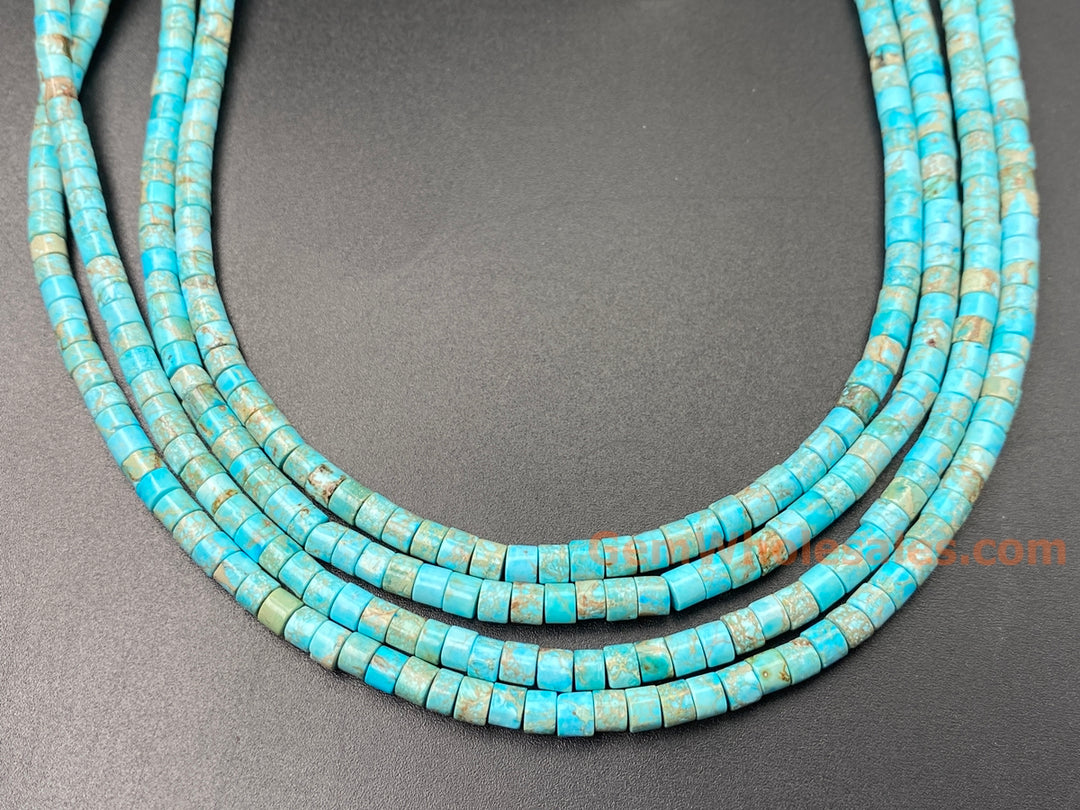 15.5" 4x4mm light blue Sea Sediment, Impression Jasper tube Heishi beads