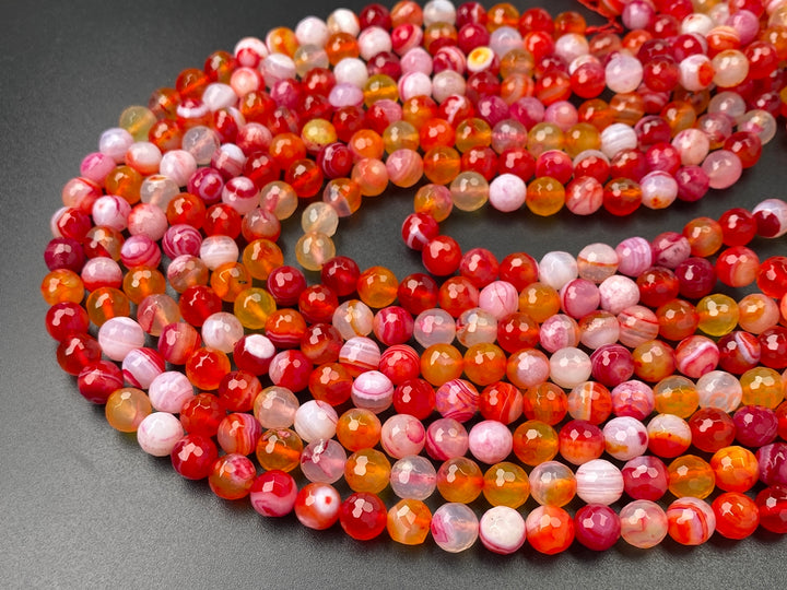 15" 6mm/8mm/10mm orange red stripe Agate Round faceted beads