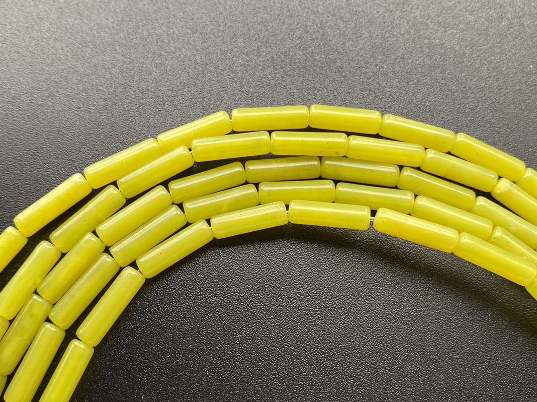 15.5" Lemon stone round tubes 4x13mm, Yellow gemstone Cylinder, natural lemon color DIY Cylinder