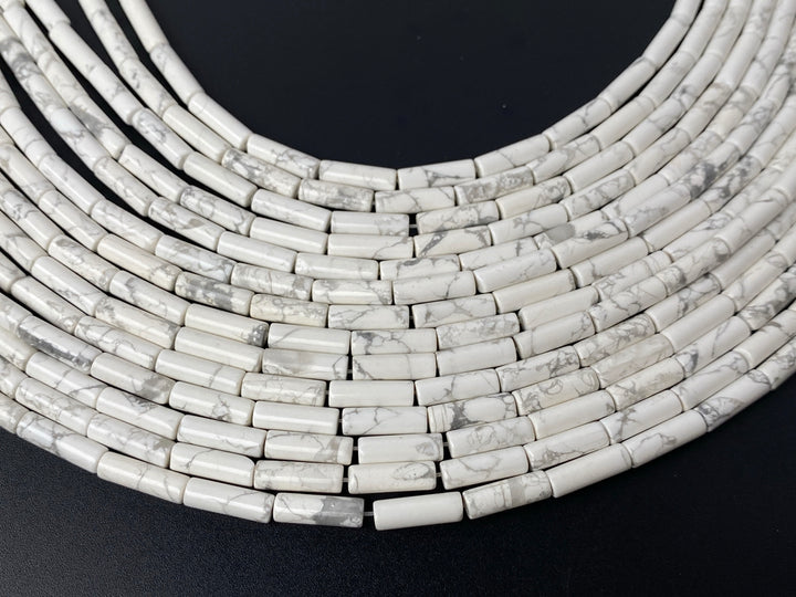 15.5" 4x13mm White howlite round tubes beads, white gemstone Cylinder