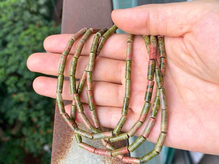 15.5" 4x13mm Natural Unakite stone round cylinder tube beads