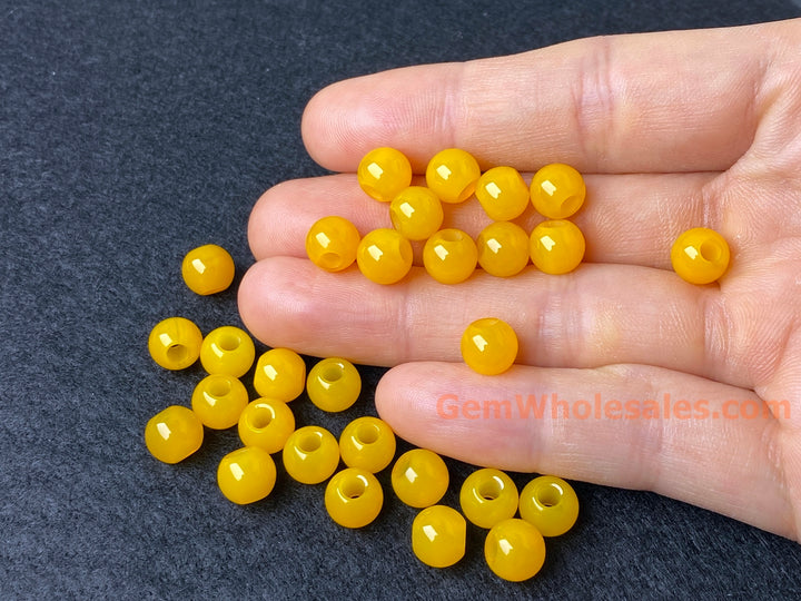 20PCS 8mm yellow agate round beads, 3mm big hole
