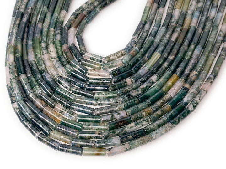 15.5" 4x13mm natural green moss Agate round Tube beads Gemstone