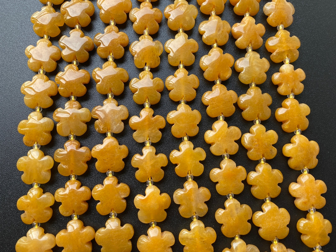 15.5" 15mm/20mm Natural yellow jade flower beads gemstone