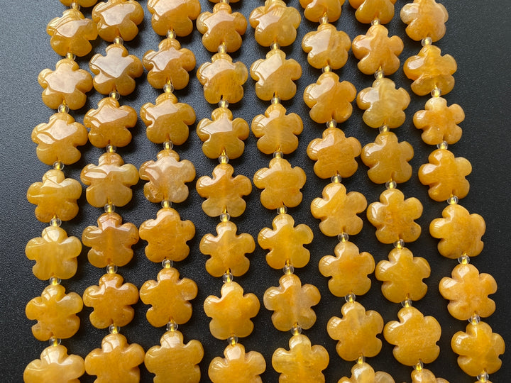 15.5" 15mm/20mm Natural yellow jade flower beads gemstone
