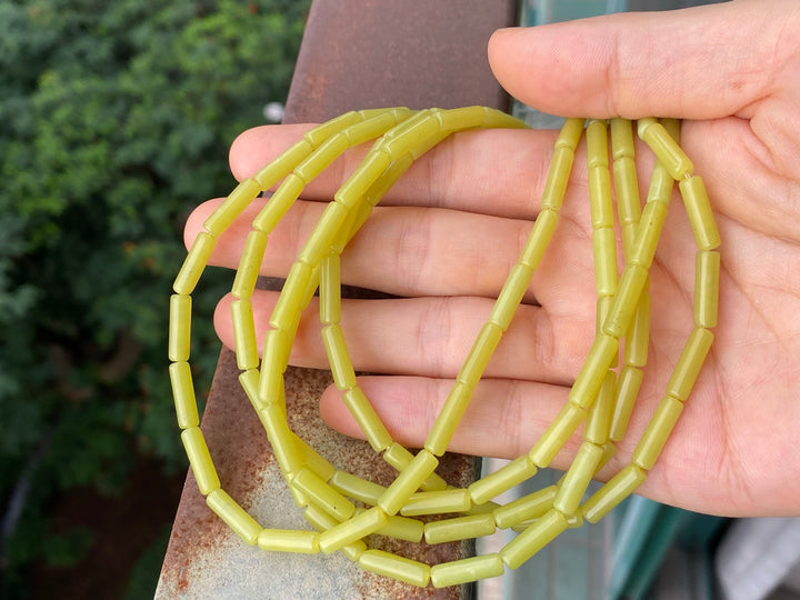 15.5" Lemon stone round tubes 4x13mm, Yellow gemstone Cylinder, natural lemon color DIY Cylinder