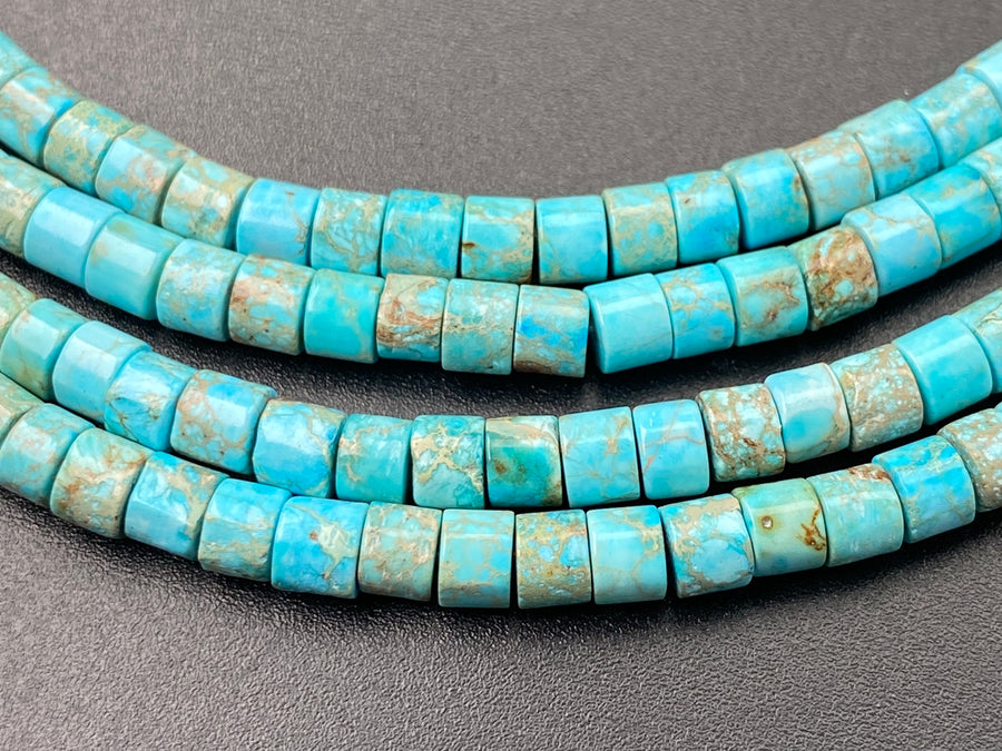 15.5" 4x4mm light blue Sea Sediment, Impression Jasper tube Heishi beads