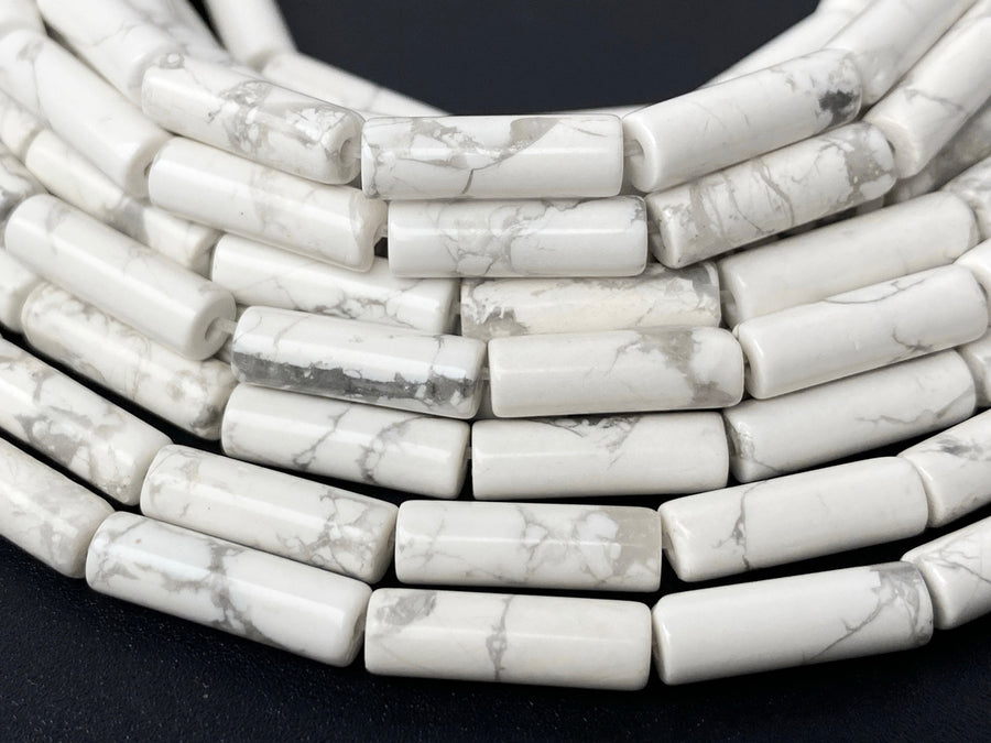 15.5" 4x13mm White howlite round tubes beads, white gemstone Cylinder