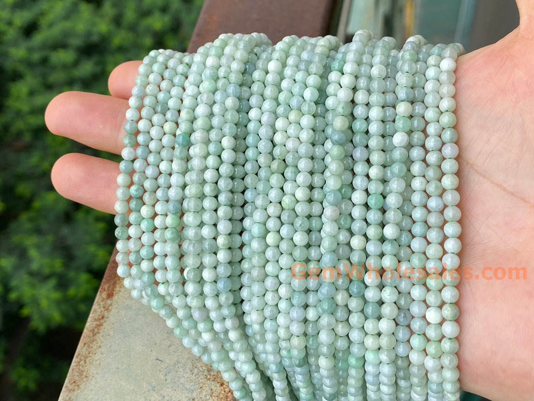 15.5" 4mm natural genuine green Burma jadeite Round beads