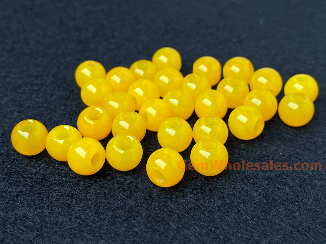 20PCS 10mm yellow agate round beads, 3mm big hole
